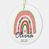 レインボーパーソナライズされたクリスマス装飾 セラミックオーナメント (左)