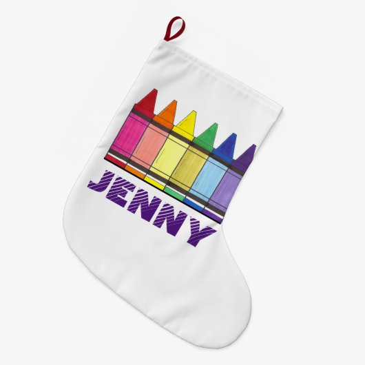 レインボーパーソナライズされたクレヨンアーティストプライドアート ラージクリスマスストッキング (正面 (吊り時))