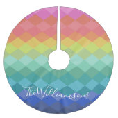 レインボーパーソナライズされたグラディエント幾何学的クリスマス ブラッシュドポリエステルツリースカート (正面)