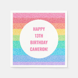 レインボーパーソナライズされたグリッターバースデーパーティー スタンダードカクテルナプキン