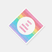 レインボーパーソナライズされたグリッターバースデーパーティー スタンダードカクテルナプキン (角)