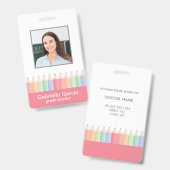 レインボーパーソナライズされたスクール先生IDバッジ バッジ (表裏)