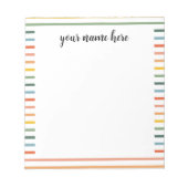 レインボーパーソナライズされたストライプズメモ帳 ノートパッド (正面)