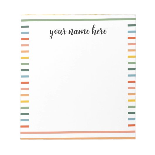 レインボーパーソナライズされたストライプズメモ帳 ノートパッド (正面)