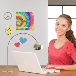 レインボーパーソナライズされたタイダイ60sヒッピーVibe スクエア壁時計