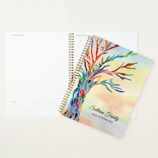 レインボーパーソナライズされたツリー2022ファミリーミール プランナー手帳 (ディスプレー)