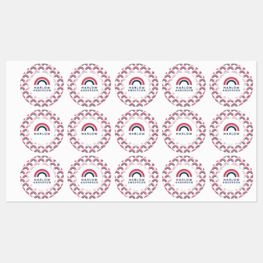 レインボーパーソナライズされたネームモダンスクール ラベル (シート)