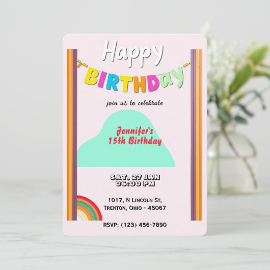 レインボーパーソナライズされたハッピーバースデーカード 招待状 (スタンド正面)