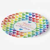 レインボーパーソナライズされたハート誕生日 ペーパープレート (アングル)