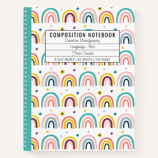レインボーパーソナライズされたパターン構成 ノートブック (正面)