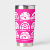 レインボーパーソナライズされたパターン熱ピンク 保温保冷タンブラー (左面)