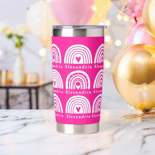 レインボーパーソナライズされたパターン熱ピンク 保温保冷タンブラー (バチェラーパーティー)