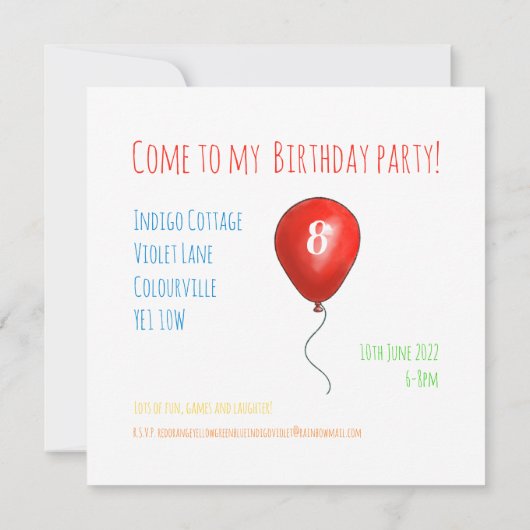 レインボーパーソナライズされたパーティの招待状 招待状 (裏面)