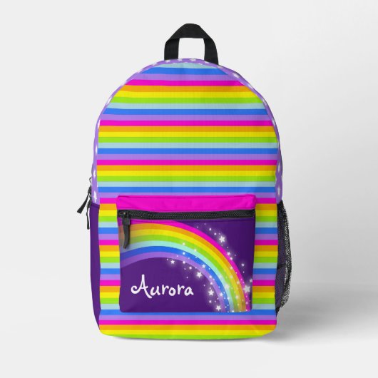 レインボーパーソナライズされたパーピンクのキッズスクール プリントバックパック (正面)