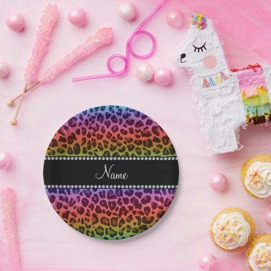 レインボーパーソナライズされたヒョウの模様 ペーパープレート (パーティー)