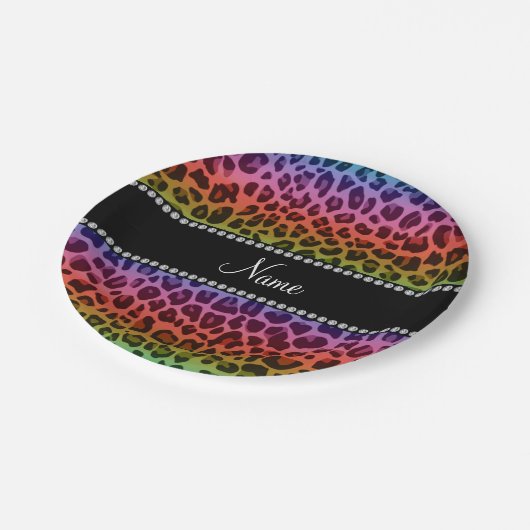 レインボーパーソナライズされたヒョウの模様 ペーパープレート (アングル)