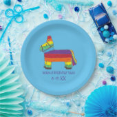 レインボーパーソナライズされたピアナタドンキーバースデーパーティー ペーパープレート (パーティー)