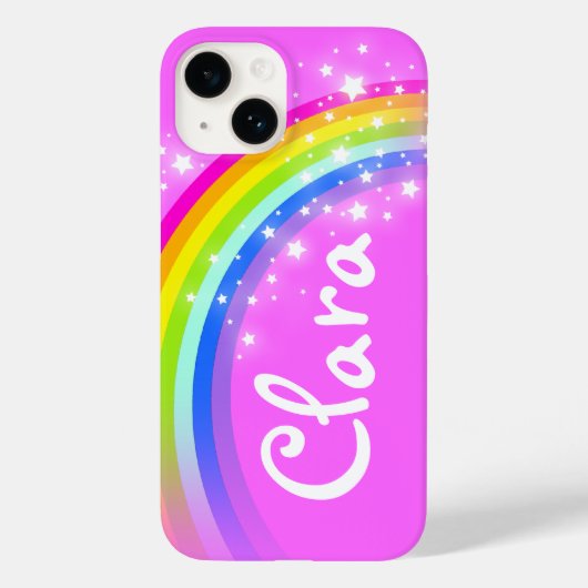 レインボーパーソナライズされたピンクの空と星を呼ぶ Case-Mate iPhoneケース (裏面)