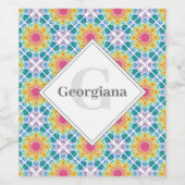 レインボーパーソナライズされたフローラマンダラダイヤモンドタイル ワインラベル (シングルラベル)