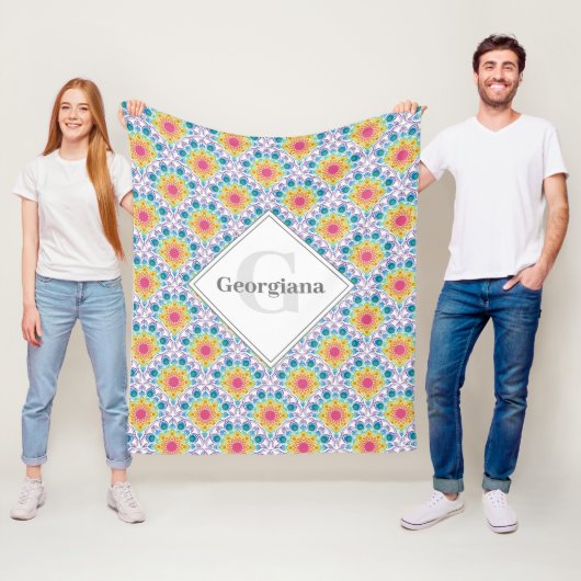 レインボーパーソナライズされたフローラ噴水アールデコ フリースブランケット (インサイチュ)