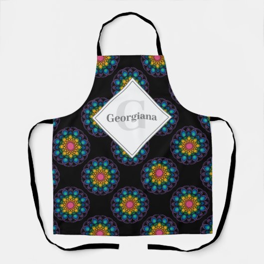 レインボーパーソナライズされたフローラ水玉模様マンダラ エプロン (正面)