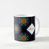 レインボーパーソナライズされたフローラ水玉模様マンダラ コーヒーマグカップ (正面右)