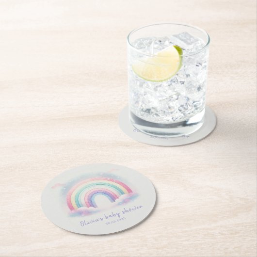 レインボーパーソナライズされたベビーシャワー紙コースター ラウンドペーパーコースター (インサイチュ)