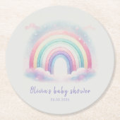レインボーパーソナライズされたベビーシャワー紙コースター ラウンドペーパーコースター (正面)