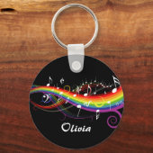 レインボーパーソナライズされたホワイトミュージックノート(ブラック) キーホルダー (裏面)