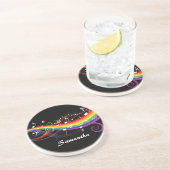 レインボーパーソナライズされたホワイトミュージックノート(ブラック) コースター (側面)