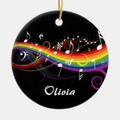 レインボーパーソナライズされたホワイトミュージックノート(ブラック) セラミックオーナメント (正面)