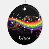 レインボーパーソナライズされたホワイトミュージックノート(ブラック) セラミックオーナメント (左)
