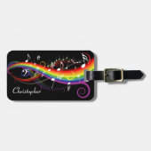レインボーパーソナライズされたホワイトミュージックノート（ブラック） ラゲッジタグ (正面横)