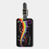 レインボーパーソナライズされたホワイトミュージックノート（ブラック） ラゲッジタグ (正面縦)
