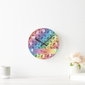 レインボーパーソナライズされたミュージックのノート名 ラウンド壁時計 (ホーム)