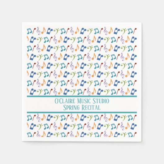 レインボーパーソナライズされたミュージック・ノート（白） スタンダードカクテルナプキン (正面)