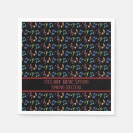 レインボーパーソナライズされたミュージック・ノート（黒） スタンダードカクテルナプキン