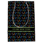 レインボーパーソナライズされたミュージック・ノート（黒） ミディアムペーパーバッグ (正面)