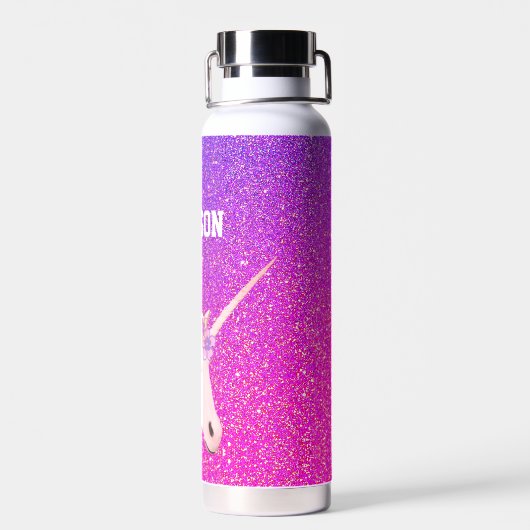 レインボーパーソナライズされたユニコーンパープルグリッターキッズ ウォーターボトル (背面)