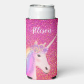 レインボーパーソナライズされたユニコーンピンクグリッター女子 スリム缶クーラー (Seltzer裏面)