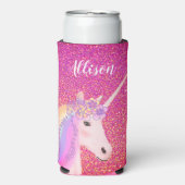 レインボーパーソナライズされたユニコーンピンクグリッター女子 スリム缶クーラー (Seltzer正面)