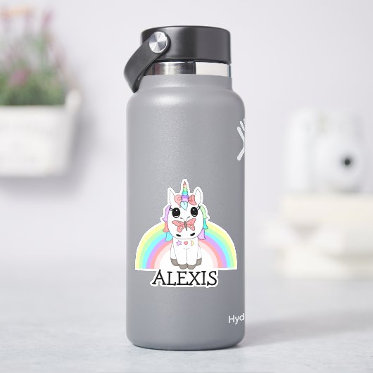 レインボーパーソナライズされたユニコーン名ステッカー シール (HydroFlask)