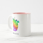 レインボーパーソナライズされたユニコーン猫好き名 ツートーンマグカップ (正面左)