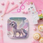 レインボーパーソナライズされたユニコーン猫 ペーパープレート (パーティー)