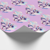 レインボーパーソナライズされたユニコーン猫 ラッピングペーパー (角)