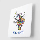 レインボーパーソナライズされたユニコーン スクエア壁時計 (傾斜)