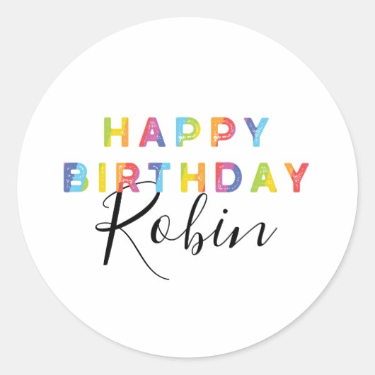 レインボーパーソナライズされたレターズハッピーバースデー ラウンドシール (正面)