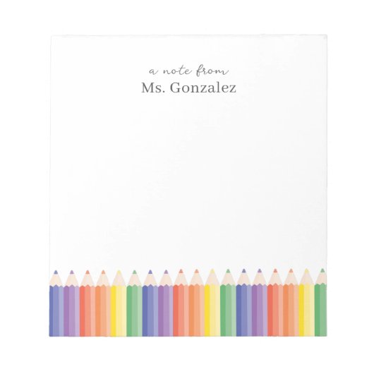 レインボーパーソナライズされた先生メモ帳からのメモ ノートパッド (正面)