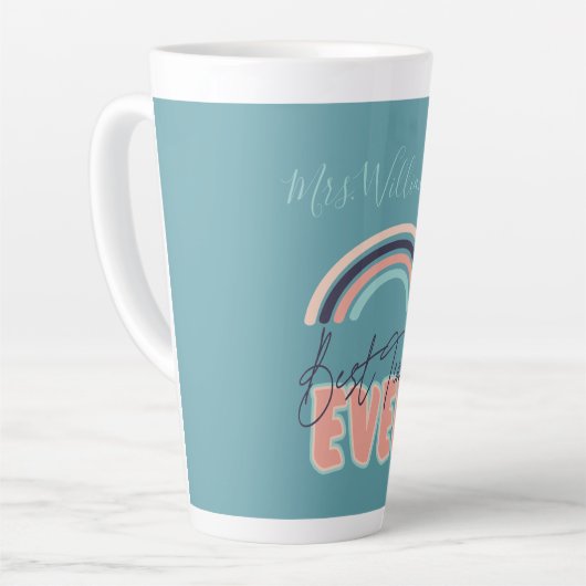 レインボーパーソナライズされた最高の先生エバースクール カフェラテマグ (左アングル)