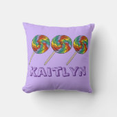 レインボーパーソナライズされた棒つきキャンデーロリーズキャンディパープル クッション (正面)